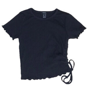 Forever 21 black cotton stretchy t-shirt with side tie medium youth top